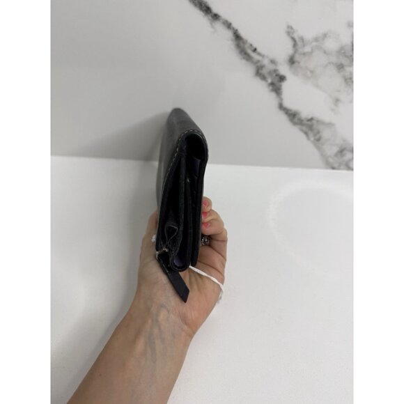 COACH Hampton Black Wallet Tri-Fold Clutch Leather Purple Lilac Purple Interior - Picture 5 of 7